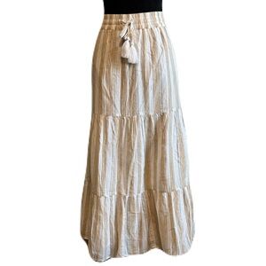 Cottagecore Flowy Soft-Striped Tiered Maxi Skirt